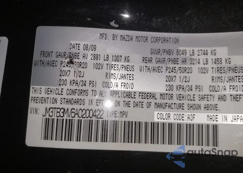 2010 Mazda Cx-9 Grand Touring z USA, uszkodzony, nr VIN JM3TB3MV6A0200422